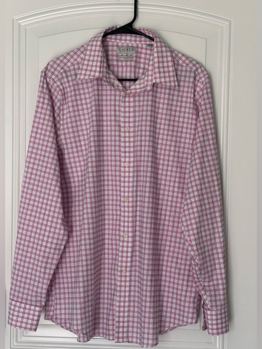 Lauren Ralph Lauren White and Pink Checked Men's Dress Shirt. Size L